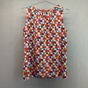 Kate Spade Selena Silk Blouse XS Geometric Diamond Print High Neck Bow Tie Back